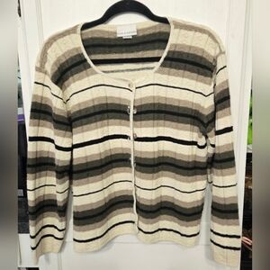 Croft & Barrow XL Button Accent Striped Beige Brown Black Cardigan Sweater